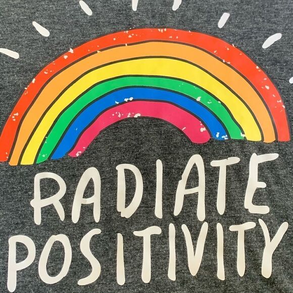 Rainbow print radiate positivity inspirational t shirt - Picture 3 of 4